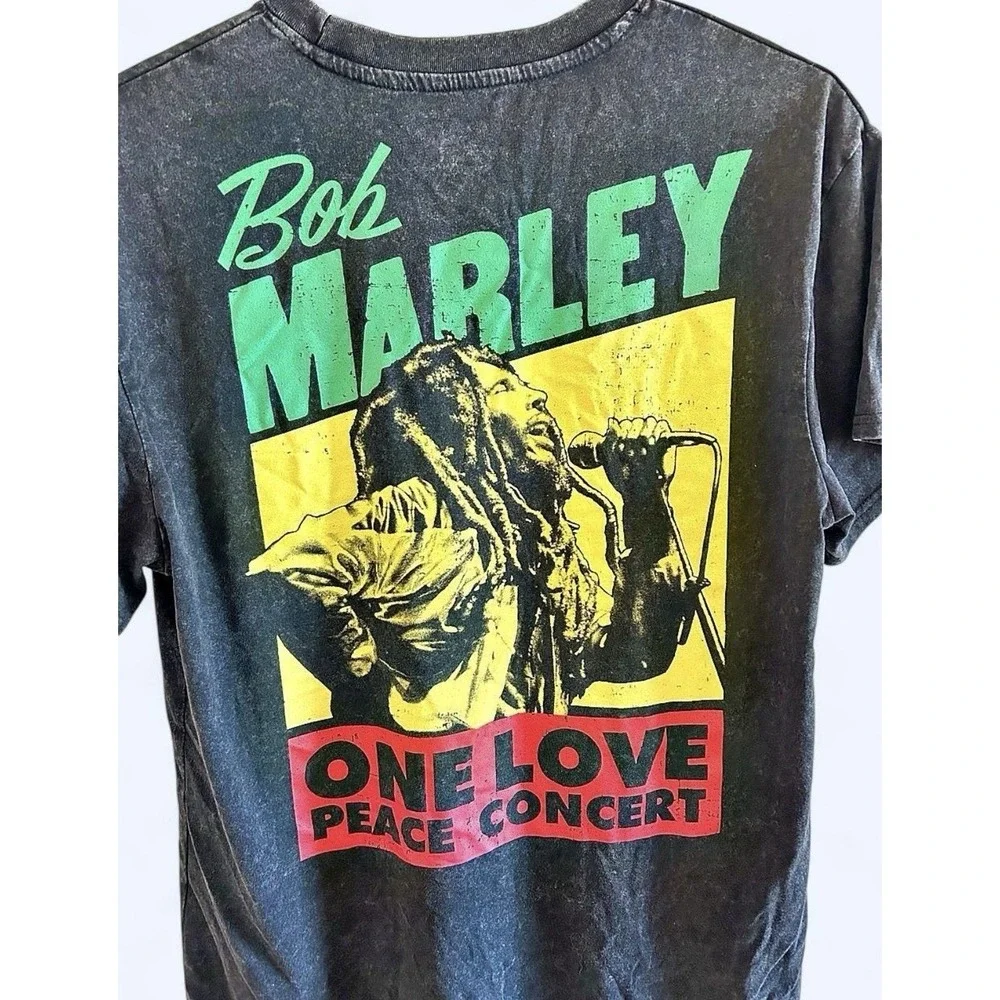 Bob Marley Acid Wash Concert T Shirt Retro Styling Reggae Music Large Black